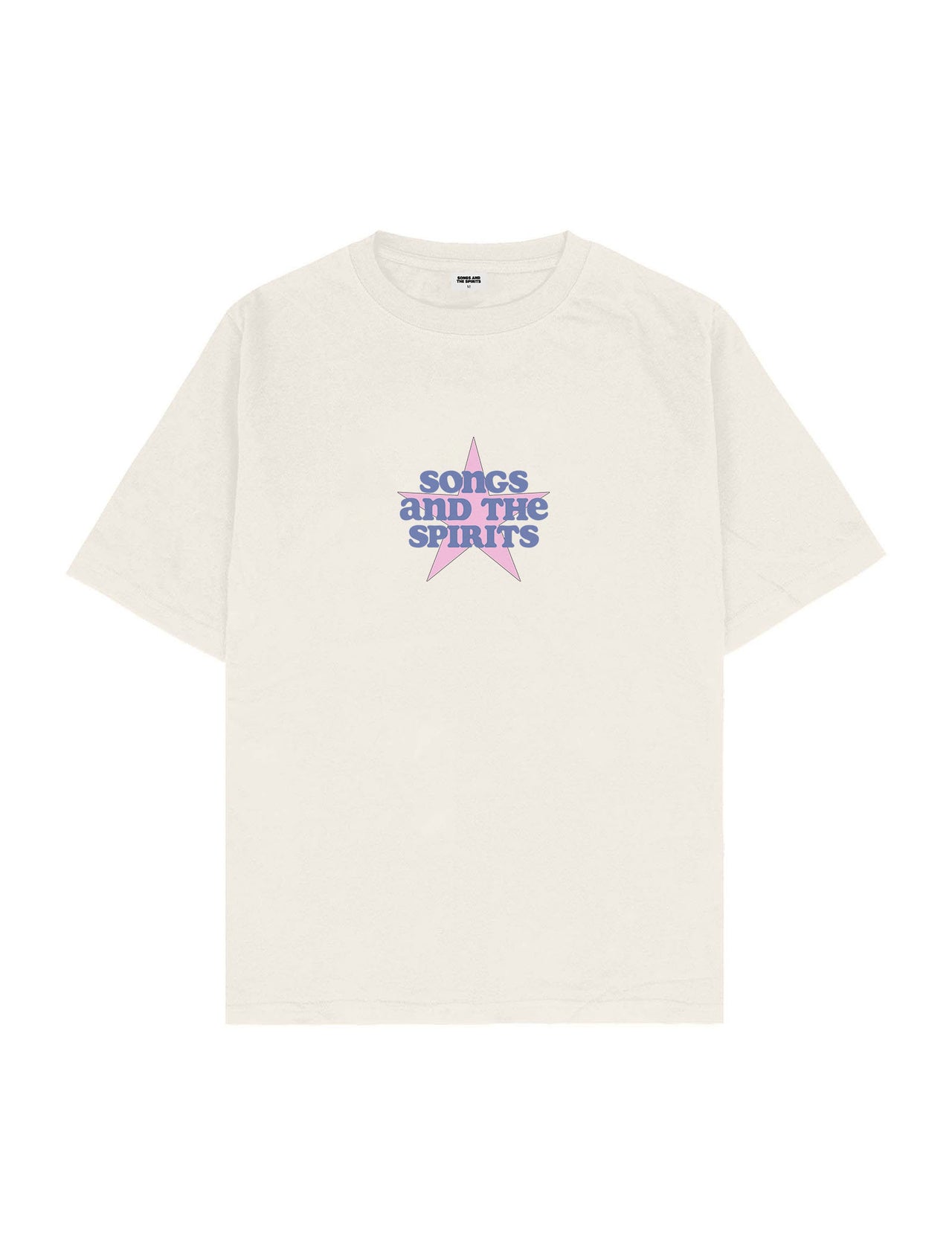 Simple Branded Star Oversize Tişört - EKRU L